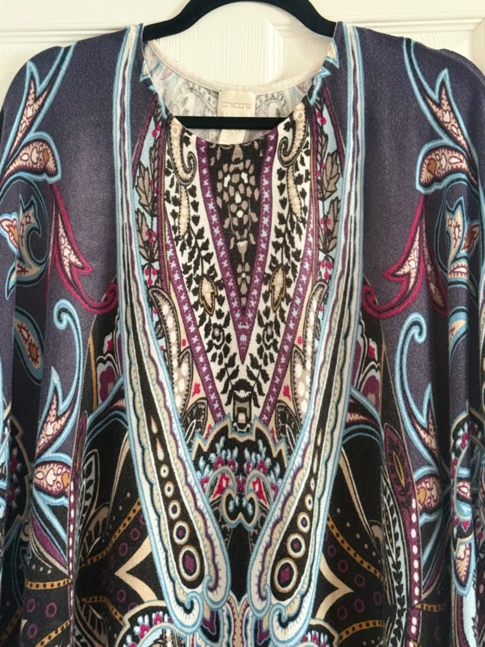 Chico's Multicolor Paisley Print Sweater Poncho Top Small Medium